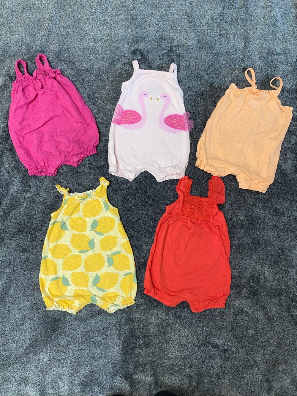12M Baby Girl Summer Bubble Romper Bundle 5 Piece Set